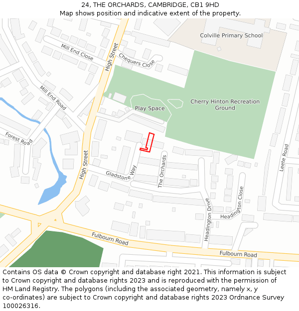 24, THE ORCHARDS, CAMBRIDGE, CB1 9HD: Location map and indicative extent of plot