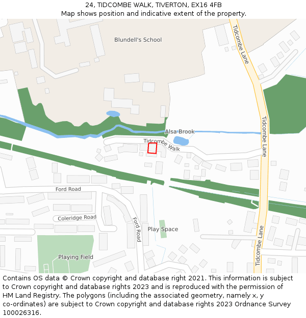 24, TIDCOMBE WALK, TIVERTON, EX16 4FB: Location map and indicative extent of plot