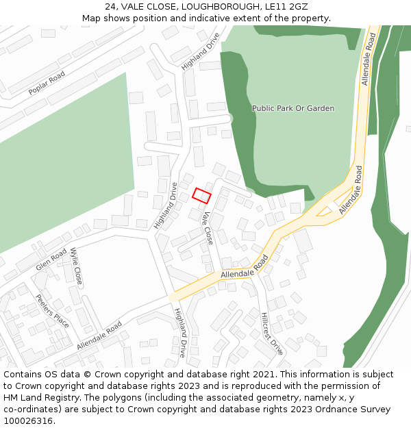 24, VALE CLOSE, LOUGHBOROUGH, LE11 2GZ: Location map and indicative extent of plot