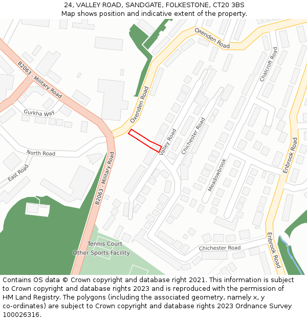 24, VALLEY ROAD, SANDGATE, FOLKESTONE, CT20 3BS: Location map and indicative extent of plot