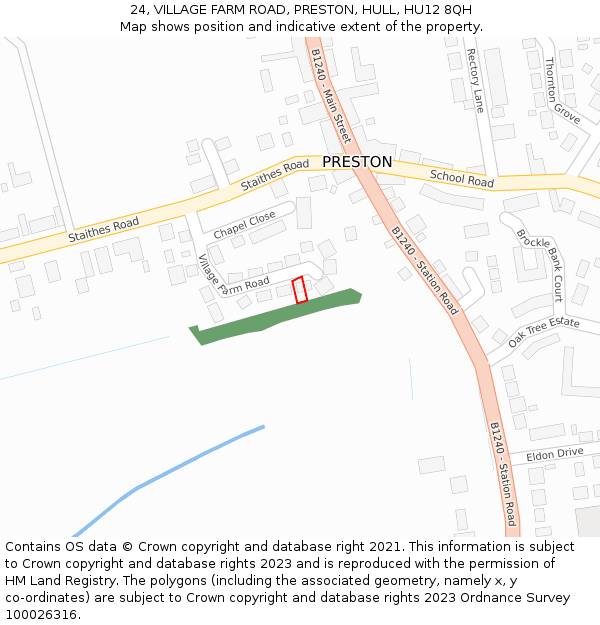 24, VILLAGE FARM ROAD, PRESTON, HULL, HU12 8QH: Location map and indicative extent of plot