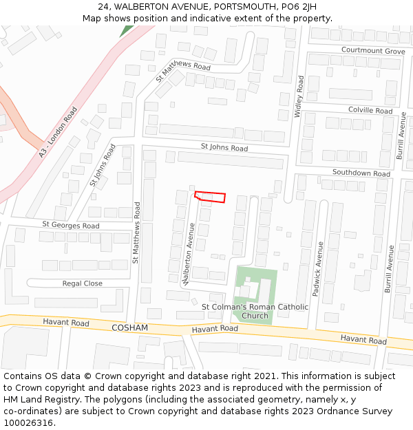 24, WALBERTON AVENUE, PORTSMOUTH, PO6 2JH: Location map and indicative extent of plot