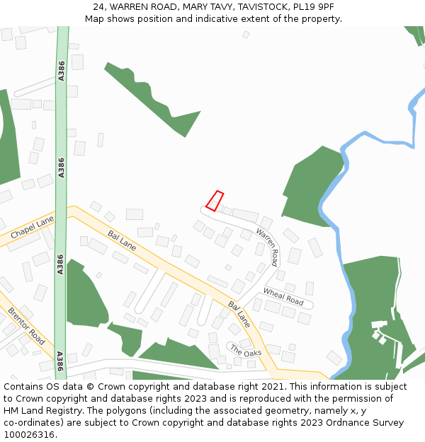 24, WARREN ROAD, MARY TAVY, TAVISTOCK, PL19 9PF: Location map and indicative extent of plot
