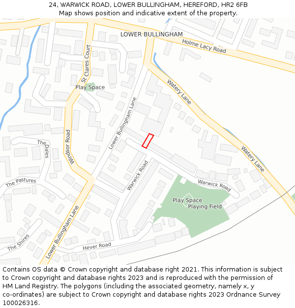 24, WARWICK ROAD, LOWER BULLINGHAM, HEREFORD, HR2 6FB: Location map and indicative extent of plot