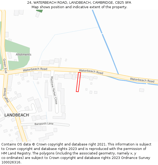 24, WATERBEACH ROAD, LANDBEACH, CAMBRIDGE, CB25 9FA: Location map and indicative extent of plot