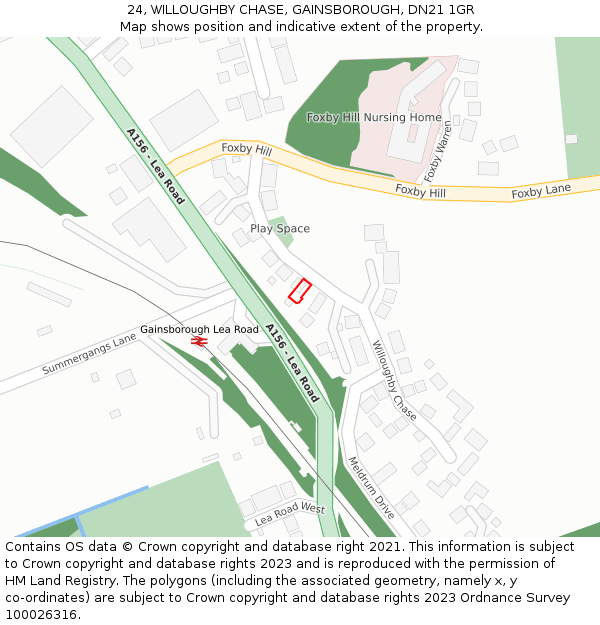 24, WILLOUGHBY CHASE, GAINSBOROUGH, DN21 1GR: Location map and indicative extent of plot