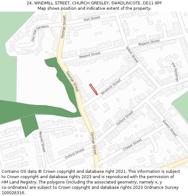 24, WINDMILL STREET, CHURCH GRESLEY, SWADLINCOTE, DE11 9PF: Location map and indicative extent of plot