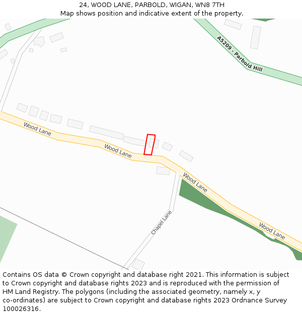 24, WOOD LANE, PARBOLD, WIGAN, WN8 7TH: Location map and indicative extent of plot