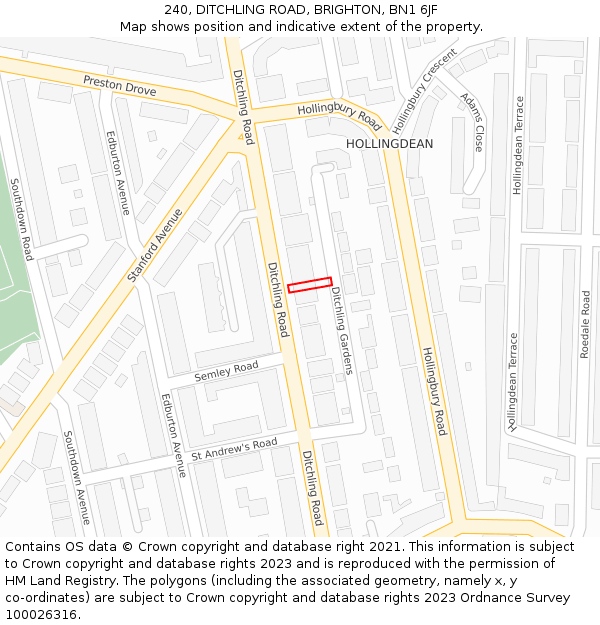 240, DITCHLING ROAD, BRIGHTON, BN1 6JF: Location map and indicative extent of plot