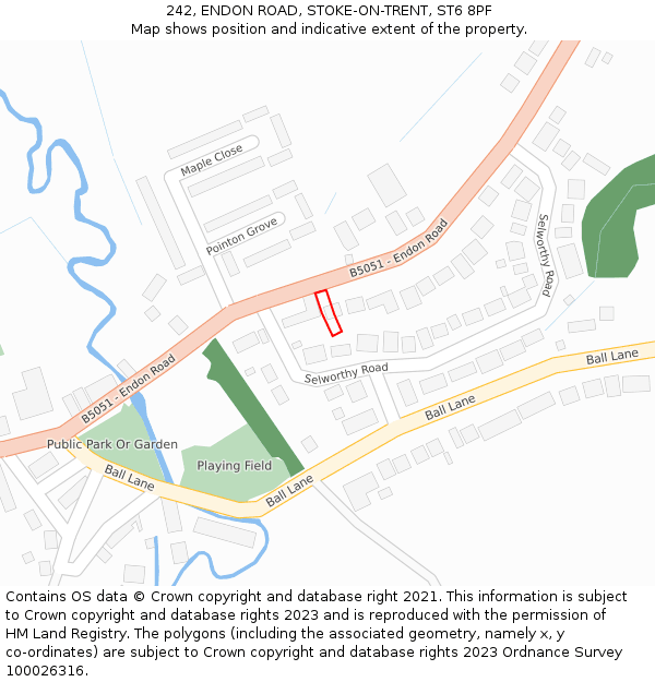 242, ENDON ROAD, STOKE-ON-TRENT, ST6 8PF: Location map and indicative extent of plot