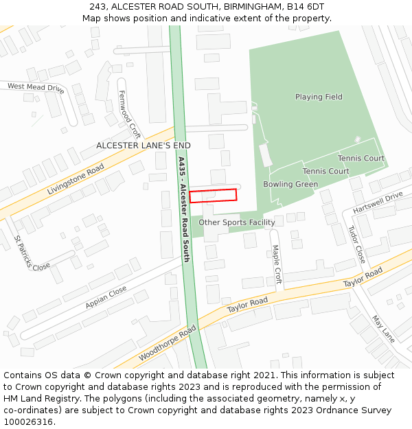 243, ALCESTER ROAD SOUTH, BIRMINGHAM, B14 6DT: Location map and indicative extent of plot