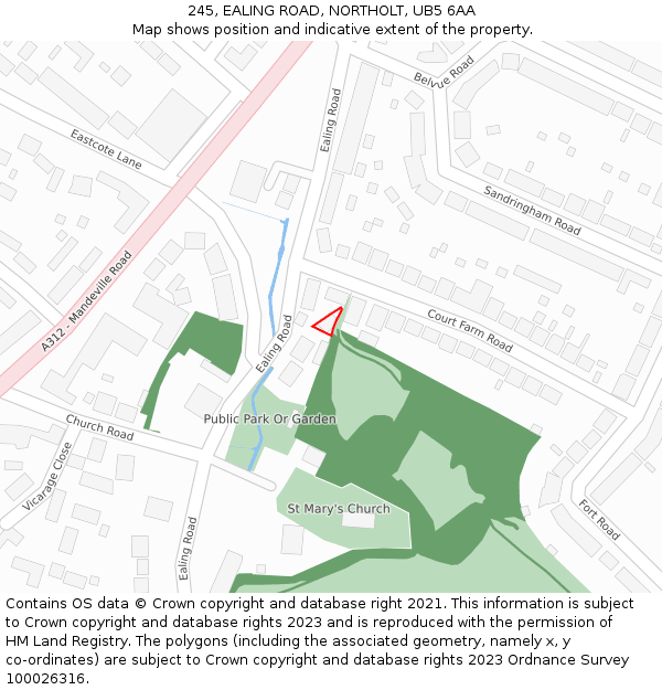 245, EALING ROAD, NORTHOLT, UB5 6AA: Location map and indicative extent of plot