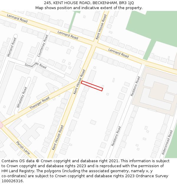 245, KENT HOUSE ROAD, BECKENHAM, BR3 1JQ: Location map and indicative extent of plot