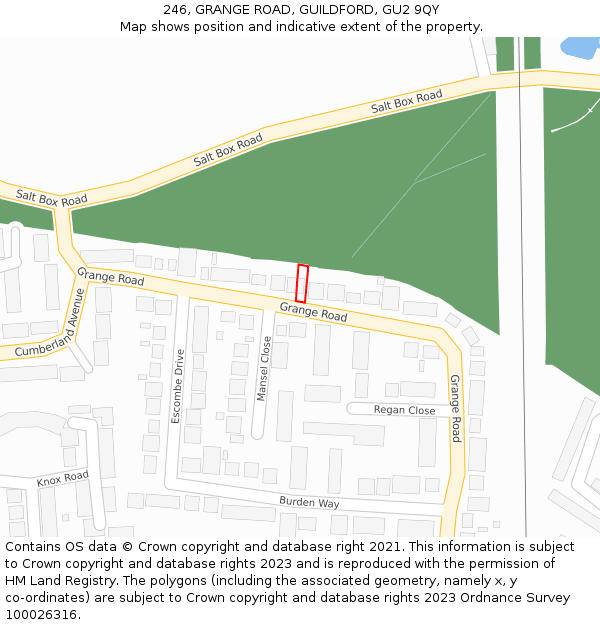 246, GRANGE ROAD, GUILDFORD, GU2 9QY: Location map and indicative extent of plot