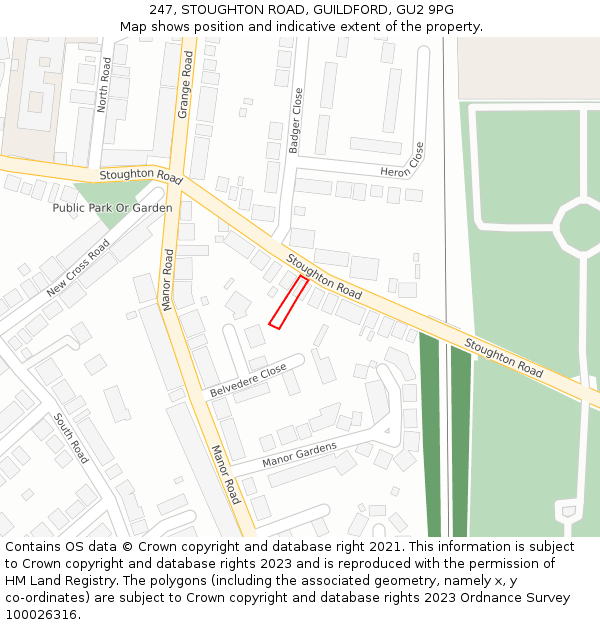 247, STOUGHTON ROAD, GUILDFORD, GU2 9PG: Location map and indicative extent of plot