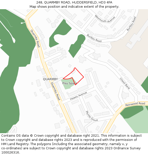 248, QUARMBY ROAD, HUDDERSFIELD, HD3 4FA: Location map and indicative extent of plot