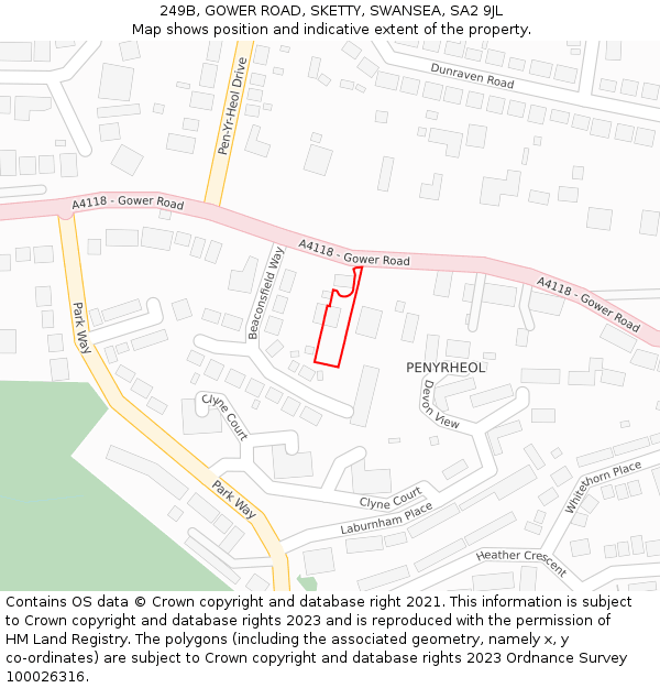 249B, GOWER ROAD, SKETTY, SWANSEA, SA2 9JL: Location map and indicative extent of plot