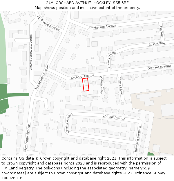 24A, ORCHARD AVENUE, HOCKLEY, SS5 5BE: Location map and indicative extent of plot