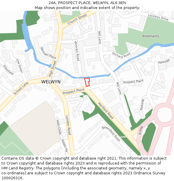 24A, PROSPECT PLACE, WELWYN, AL6 9EN: Location map and indicative extent of plot