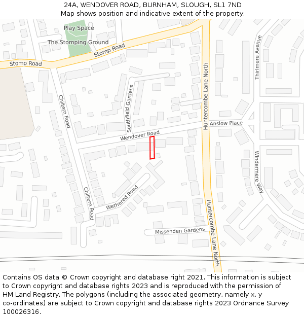 24A, WENDOVER ROAD, BURNHAM, SLOUGH, SL1 7ND: Location map and indicative extent of plot