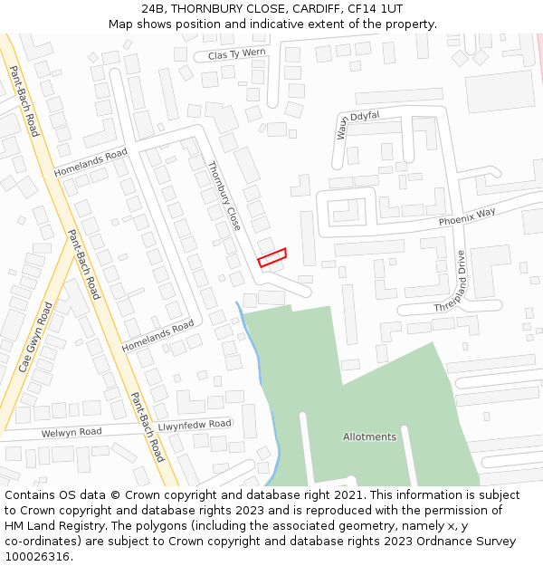 24B, THORNBURY CLOSE, CARDIFF, CF14 1UT: Location map and indicative extent of plot