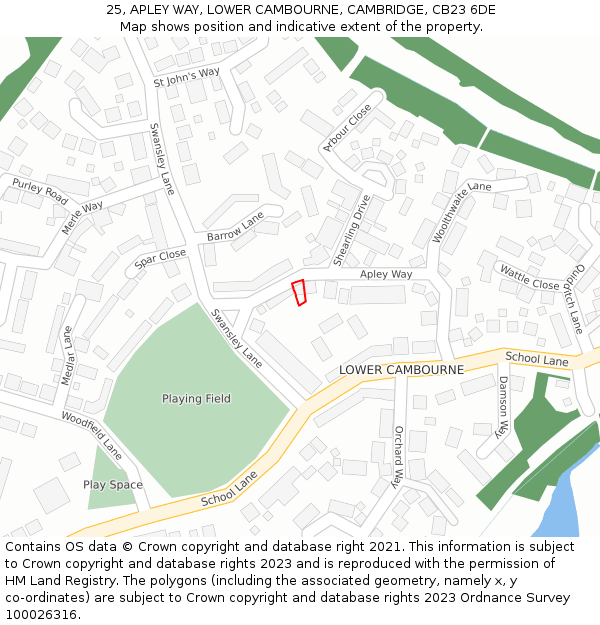 25, APLEY WAY, LOWER CAMBOURNE, CAMBRIDGE, CB23 6DE: Location map and indicative extent of plot