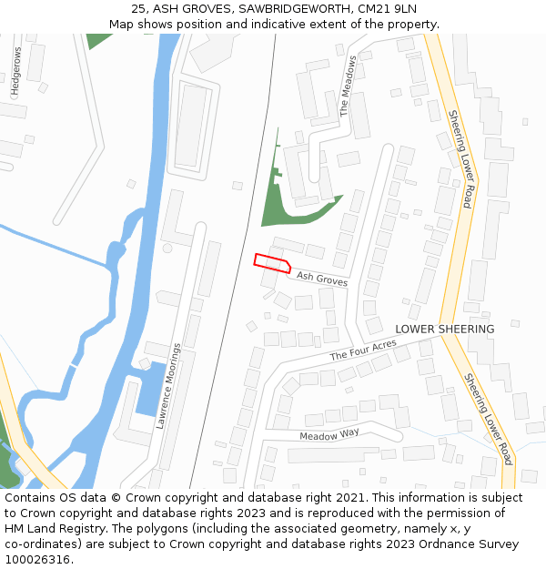 25, ASH GROVES, SAWBRIDGEWORTH, CM21 9LN: Location map and indicative extent of plot