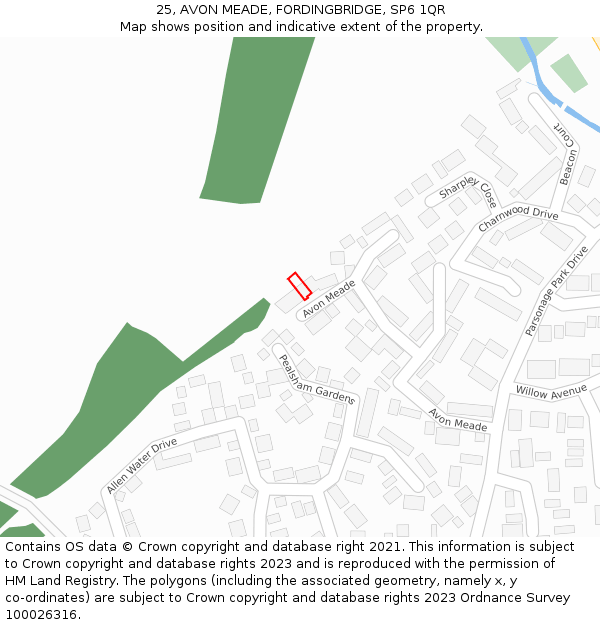 25, AVON MEADE, FORDINGBRIDGE, SP6 1QR: Location map and indicative extent of plot