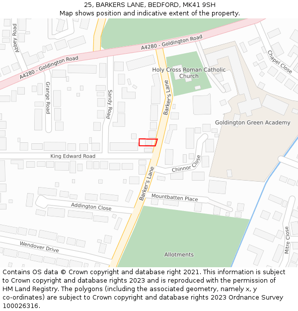 25, BARKERS LANE, BEDFORD, MK41 9SH: Location map and indicative extent of plot