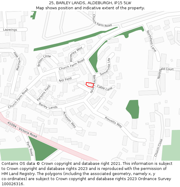 25, BARLEY LANDS, ALDEBURGH, IP15 5LW: Location map and indicative extent of plot