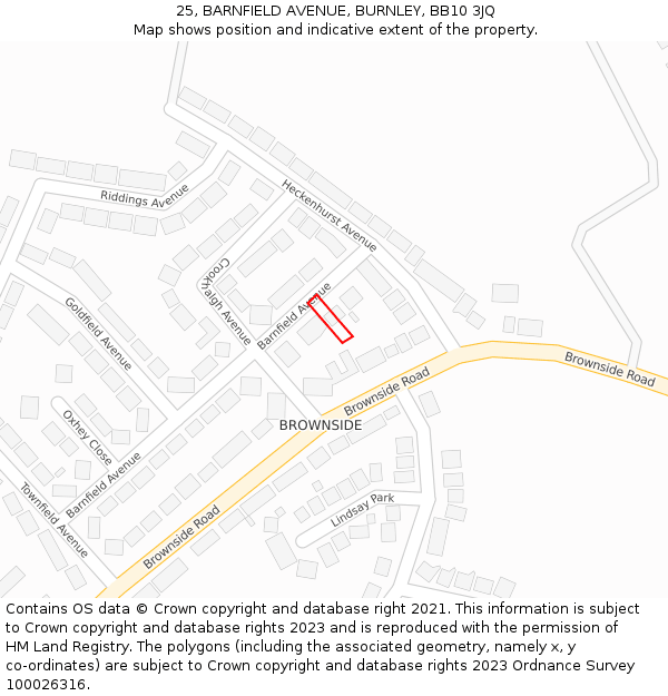 25, BARNFIELD AVENUE, BURNLEY, BB10 3JQ: Location map and indicative extent of plot