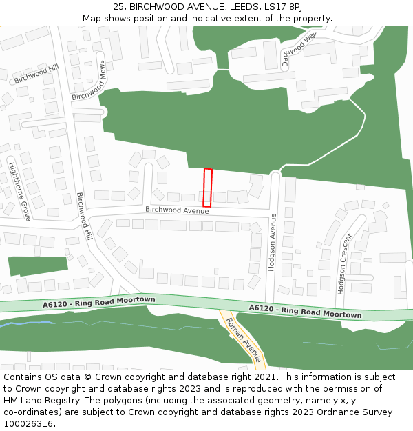 25, BIRCHWOOD AVENUE, LEEDS, LS17 8PJ: Location map and indicative extent of plot