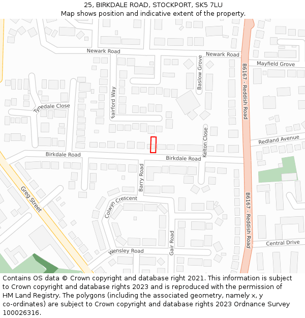 25, BIRKDALE ROAD, STOCKPORT, SK5 7LU: Location map and indicative extent of plot