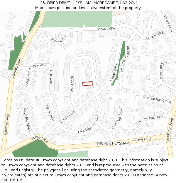 25, BRIER DRIVE, HEYSHAM, MORECAMBE, LA3 2QU: Location map and indicative extent of plot