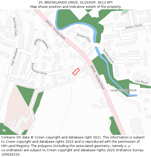 25, BROOKLANDS DRIVE, GLOSSOP, SK13 6PT: Location map and indicative extent of plot