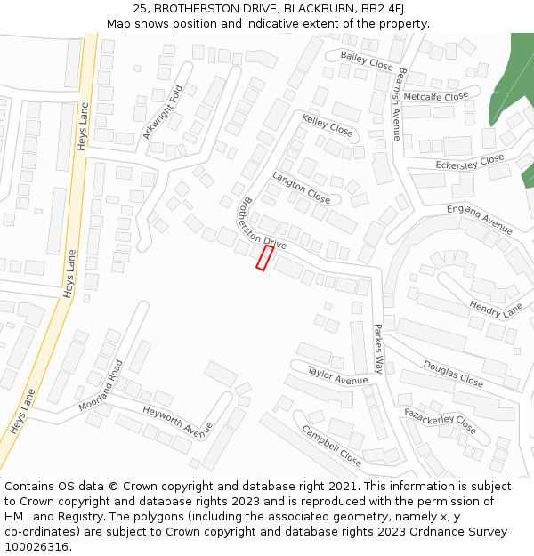 25, BROTHERSTON DRIVE, BLACKBURN, BB2 4FJ: Location map and indicative extent of plot