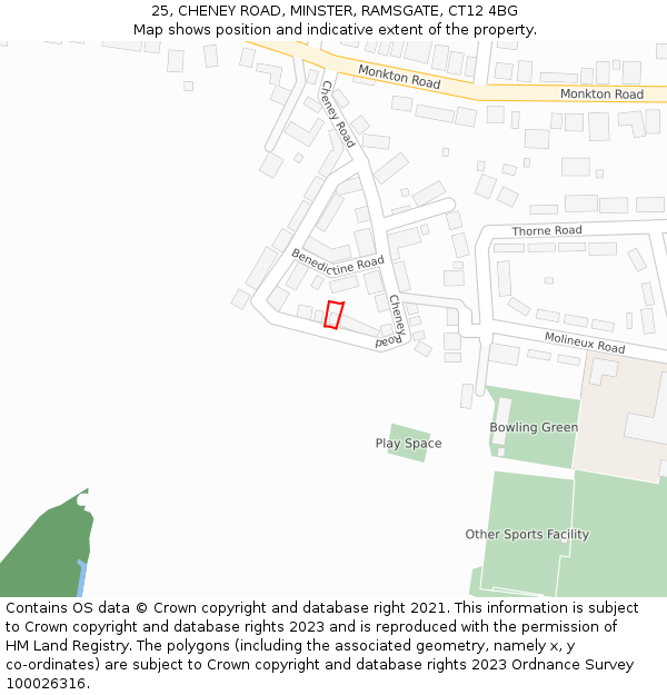 25, CHENEY ROAD, MINSTER, RAMSGATE, CT12 4BG: Location map and indicative extent of plot