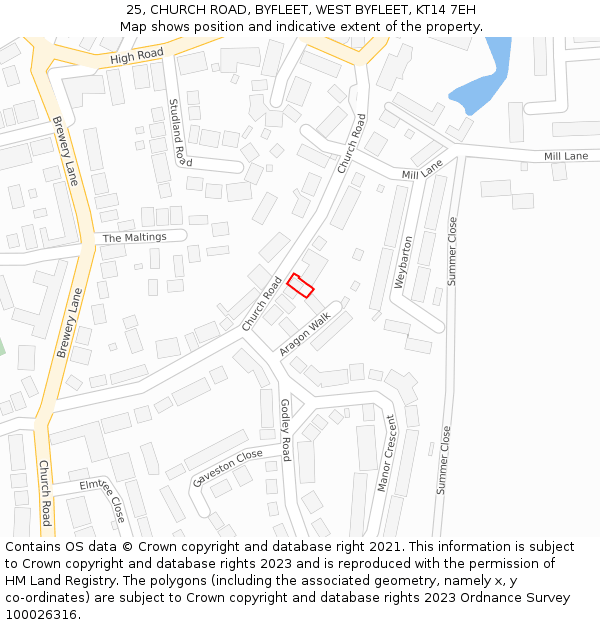 25, CHURCH ROAD, BYFLEET, WEST BYFLEET, KT14 7EH: Location map and indicative extent of plot