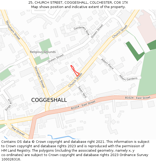 25, CHURCH STREET, COGGESHALL, COLCHESTER, CO6 1TX: Location map and indicative extent of plot