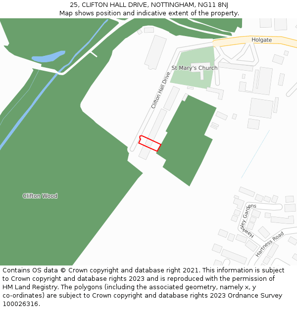 25, CLIFTON HALL DRIVE, NOTTINGHAM, NG11 8NJ: Location map and indicative extent of plot