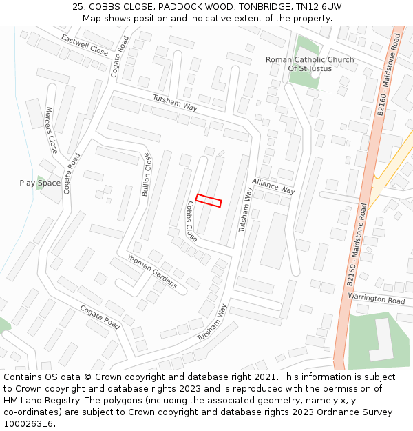 25, COBBS CLOSE, PADDOCK WOOD, TONBRIDGE, TN12 6UW: Location map and indicative extent of plot