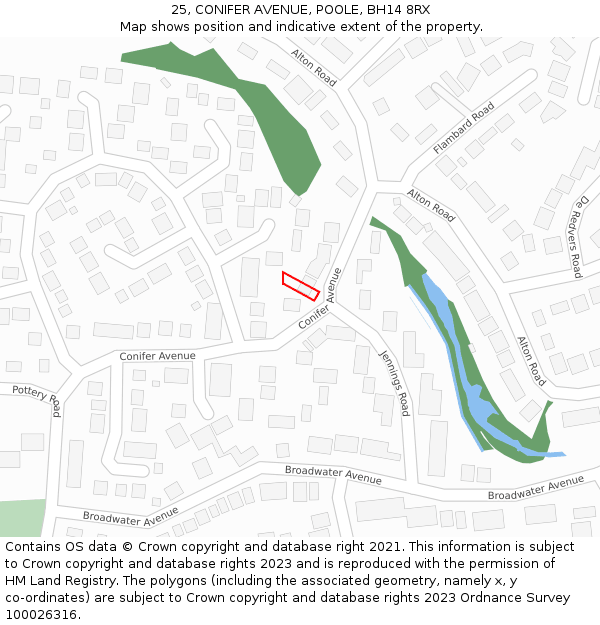 25, CONIFER AVENUE, POOLE, BH14 8RX: Location map and indicative extent of plot