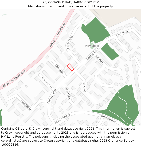 25, CONWAY DRIVE, BARRY, CF62 7EZ: Location map and indicative extent of plot