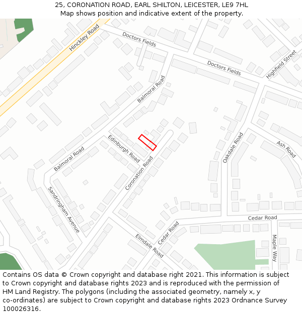 25, CORONATION ROAD, EARL SHILTON, LEICESTER, LE9 7HL: Location map and indicative extent of plot