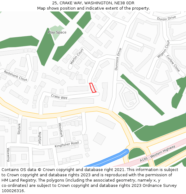 25, CRAKE WAY, WASHINGTON, NE38 0DR: Location map and indicative extent of plot