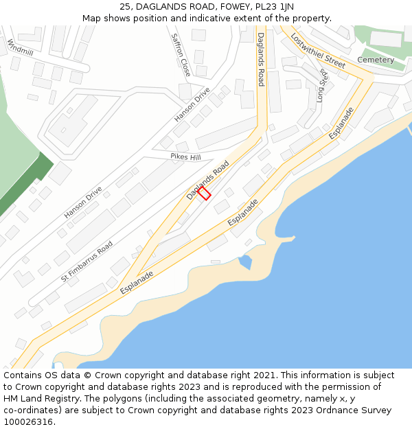 25, DAGLANDS ROAD, FOWEY, PL23 1JN: Location map and indicative extent of plot