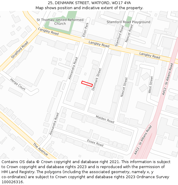 25, DENMARK STREET, WATFORD, WD17 4YA: Location map and indicative extent of plot