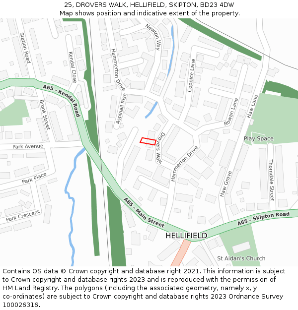 25, DROVERS WALK, HELLIFIELD, SKIPTON, BD23 4DW: Location map and indicative extent of plot