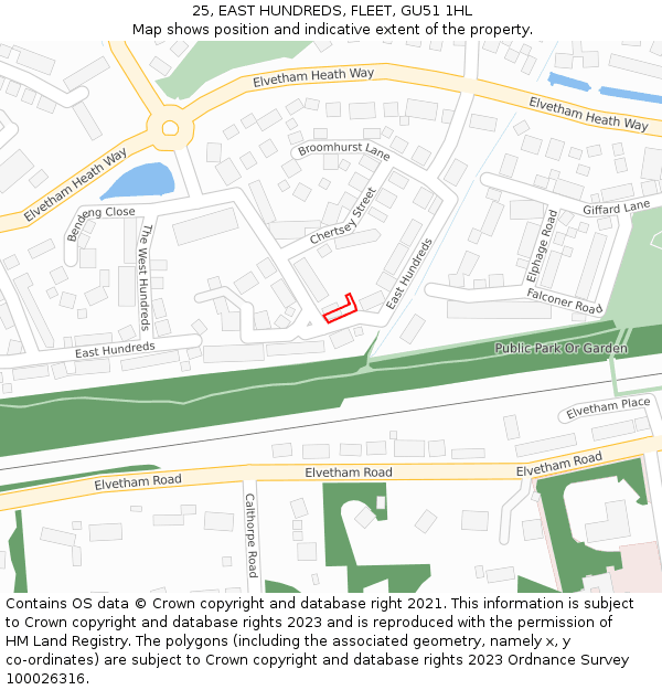 25, EAST HUNDREDS, FLEET, GU51 1HL: Location map and indicative extent of plot