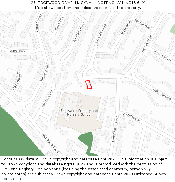 25, EDGEWOOD DRIVE, HUCKNALL, NOTTINGHAM, NG15 6HX: Location map and indicative extent of plot